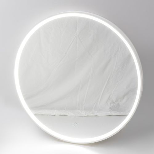 Puglia Round Mirror with Matte White Stone Frame and LED light