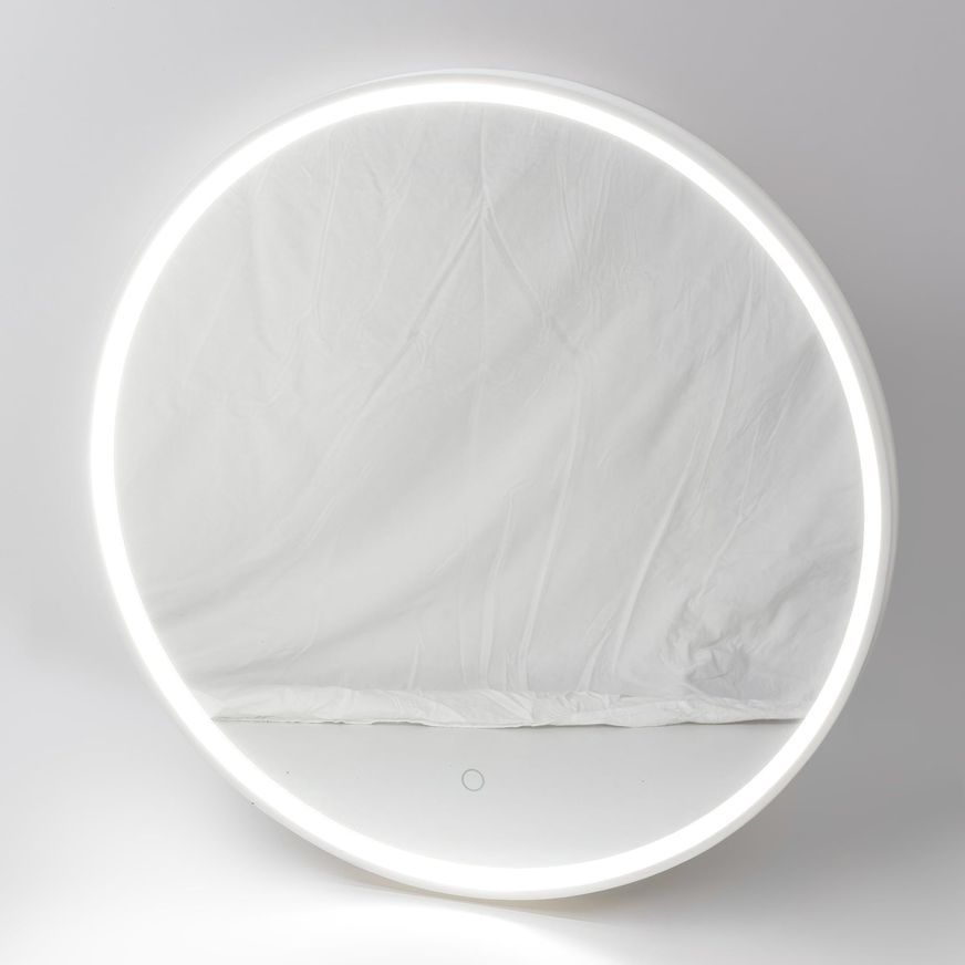 Puglia Round Mirror with Matte White Stone Frame and LED light