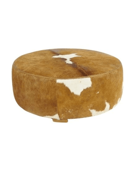 Round Cowhide Ottoman 1m - Tan/white