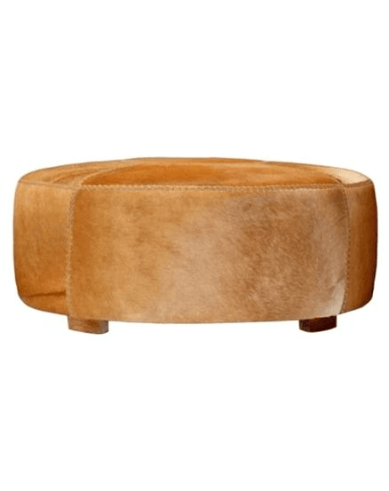 Round Cowhide Ottoman 1m - Tan