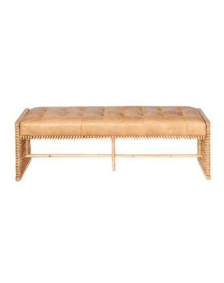 Rattan & Leather Bench