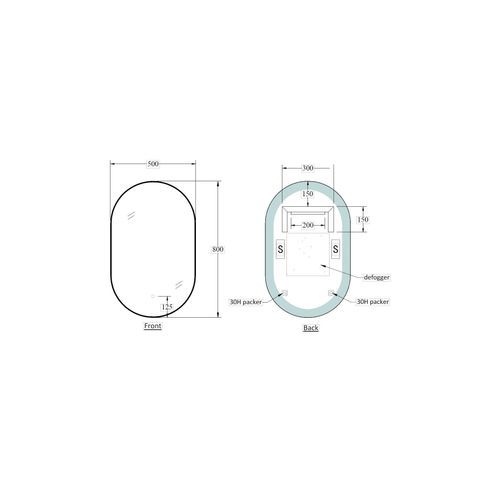 Solace Oval Black Framed Led Mirror 500X800Mm