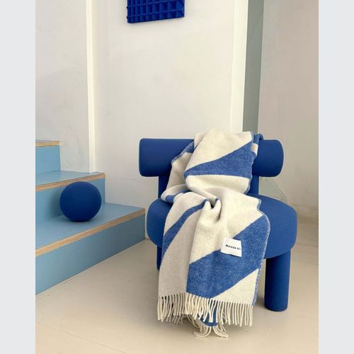 Maison Deux Swirl - Cobalt White | Large Reversible Wool Throw