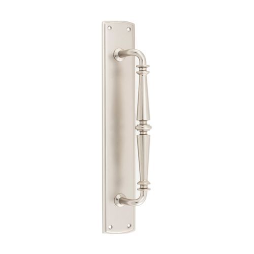 Iver Sarlat Door Pull Handle on Backplate Satin Nickel 380mm x 65mm 9349