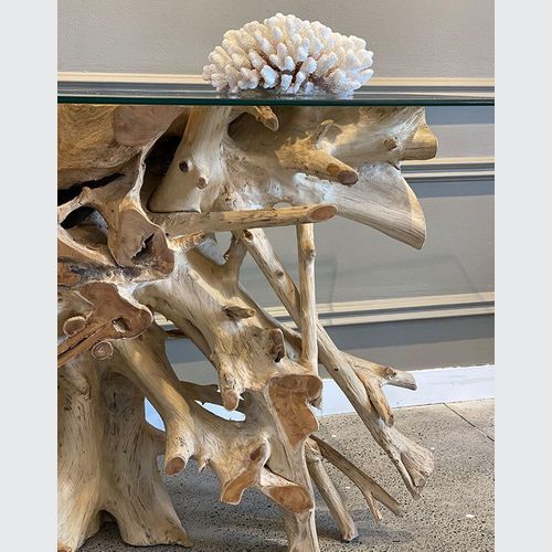 Teak Root Console w/Glass