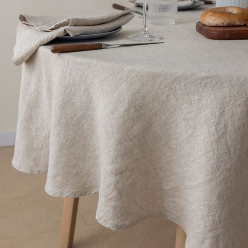 100% French Flax Linen Round Tablecloth- Natural