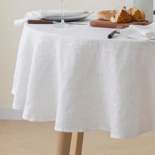 100% French Flax Linen Round Tablecloth- White