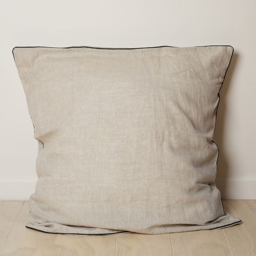 100% French Linen Piped Euro Pillowcase- Natural Oat /Black