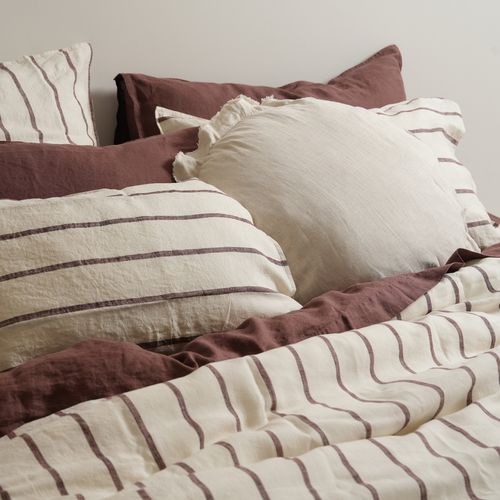 100% French Flax Linen Duvet Cover Set - Cocoa Stripe
