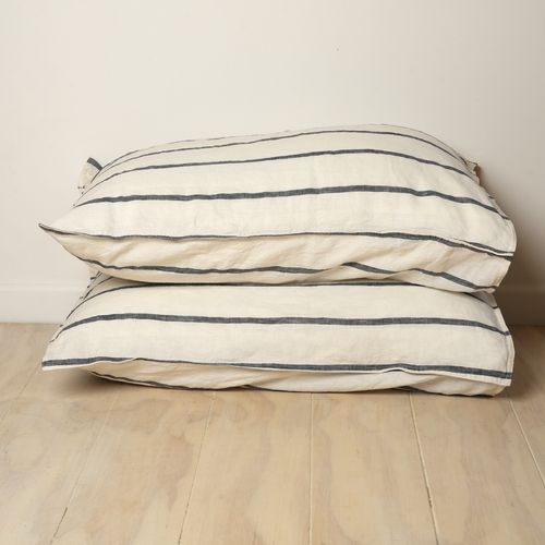 100% French Linen Pillowcase Pair- Midnight Stripe