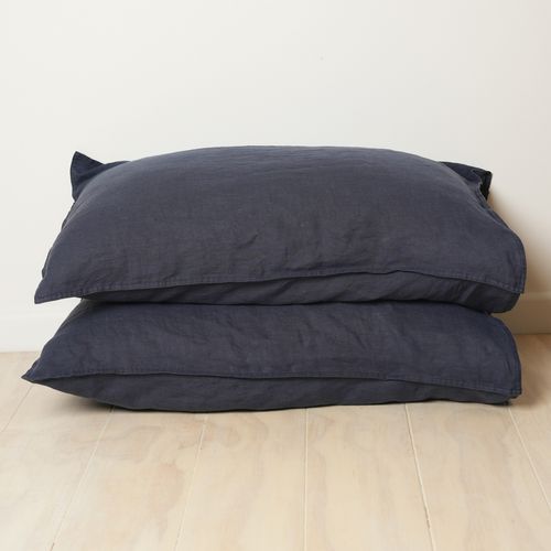 100% French Linen Pillowcase Pair- Midnight