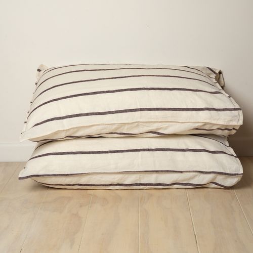 100% French Linen Pillowcase Pair- Cocoa Stripe