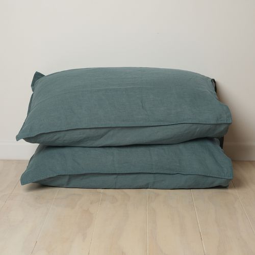 100% French Linen Pillowcase Pair- Lagoon