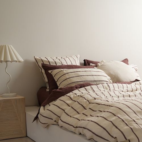 100% French Flax Linen Euro Pillowcase- Cocoa Stripe