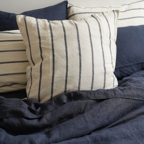 100% French Flax Linen Euro Pillowcase- Midnight Stripe