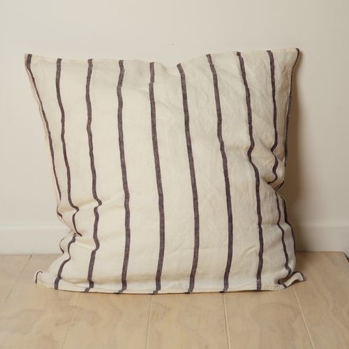 100% French Flax Linen Euro Pillowcase- Cocoa Stripe