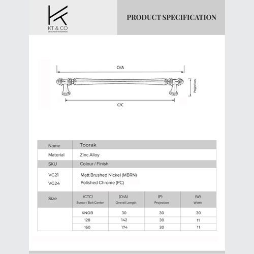 KT&CO Hampton style kitchen handles Toorak brushed nick