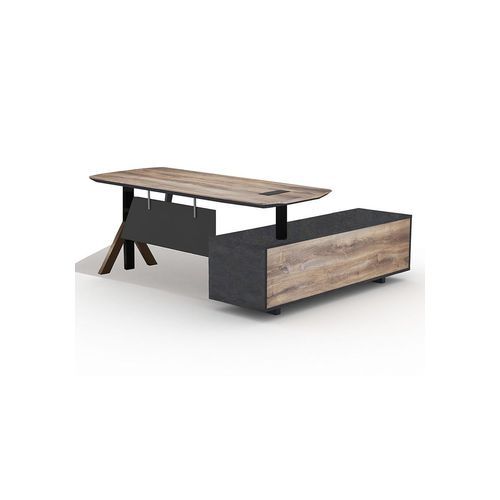 EASTON Sit Stand Electric Lift Executive Desk with Left Return 2.2m - Warm Oak & Black