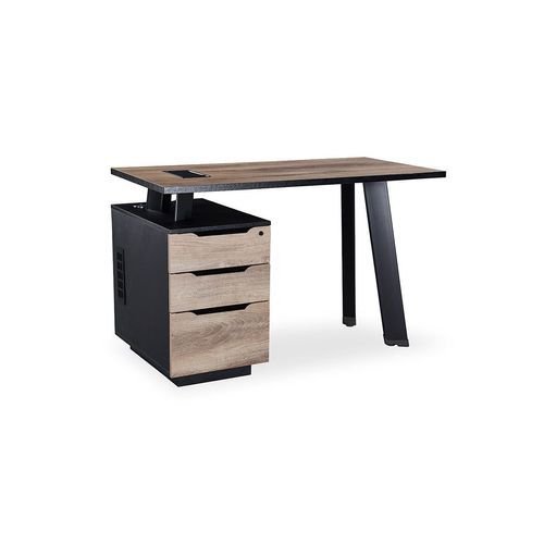 ARTO Single Workstation Desk with Left Cabinet 1.2M - Warm Oak & Black