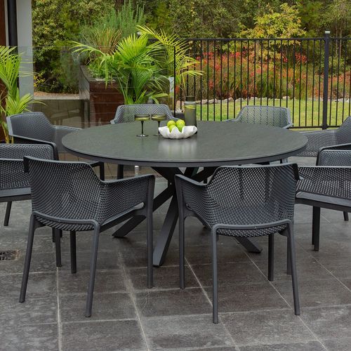 Adele Round Ceramic Table With Bailey Chairs 9pc Outdoor Dining Setting