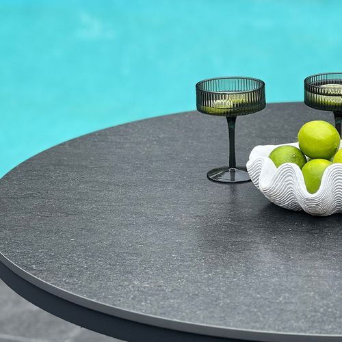 Adele Round Ceramic Table With Serang Chairs 5pc Outdoor Dining Setting