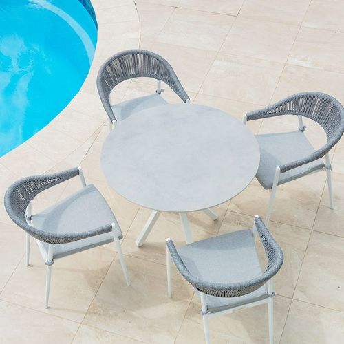 Adele Round Ceramic Table With Nivala Chairs 5pc Outdoor Dining Setting