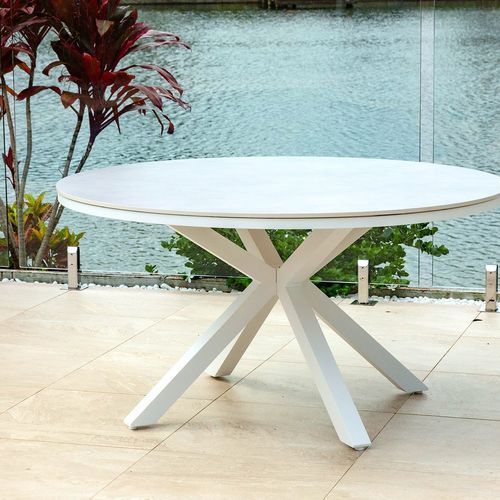 Adele Round Ceramic Table With Bailey Chairs 7pc Outdoor Dining Setting