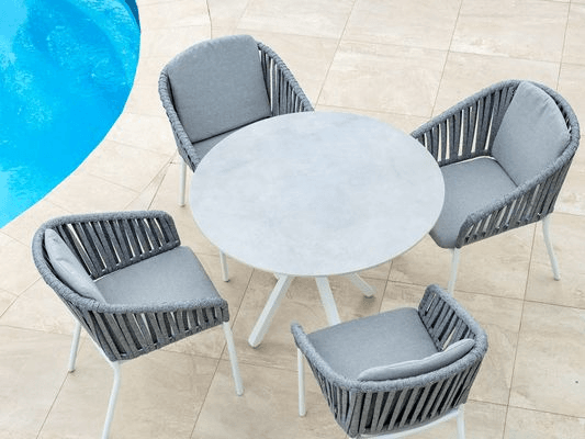 Adele Round Ceramic Table With Melang Chairs 5pc Outdoor Dining Setting