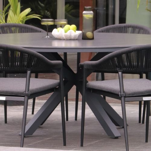 Adele Round Ceramic Table With Nivala Chairs 9pc Outdoor Dining Setting