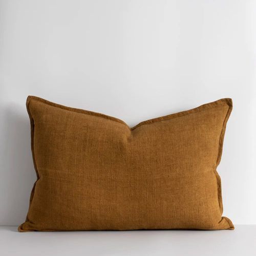Baya Arcadia Handwoven Linen Cushion - Tobacco Lumbar