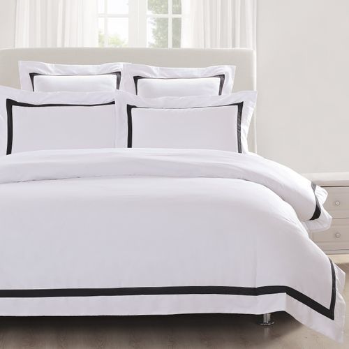 Ava Collection White Quilt Cover Set - Black Trim