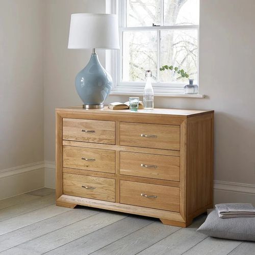 Chamfer Natural Solid Oak Chest of 6 Drawers