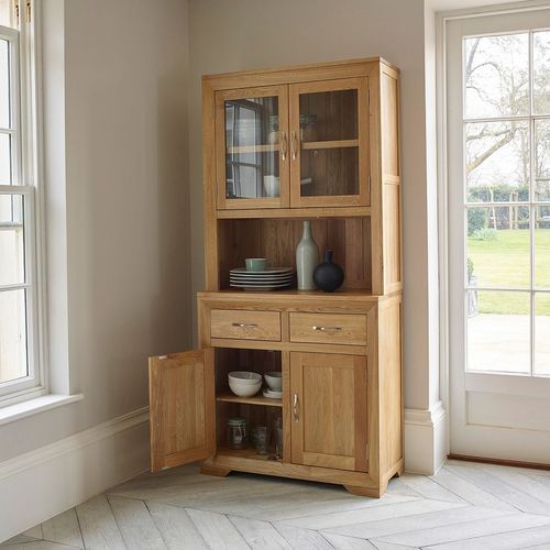 Chamfer Natural Solid Oak Small Sideboard With Hutch Dresser