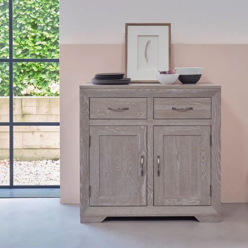 Chamfer Solid Oak Small Sideboard In Grey Wash