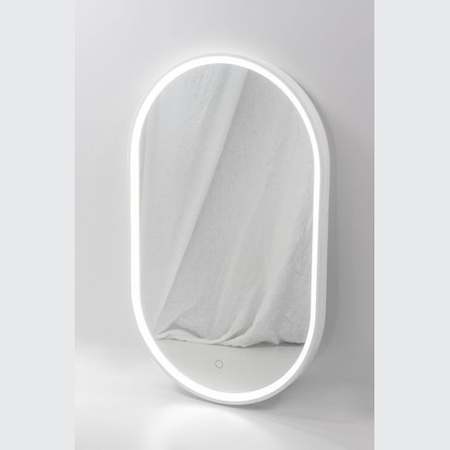 Pisa Oval Mirror with Matte White Stone Frame and LED light