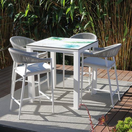 Domiziani Dafne Lava Stone Bar Table With Nivala Bar Chairs - 5pc Dining Setting