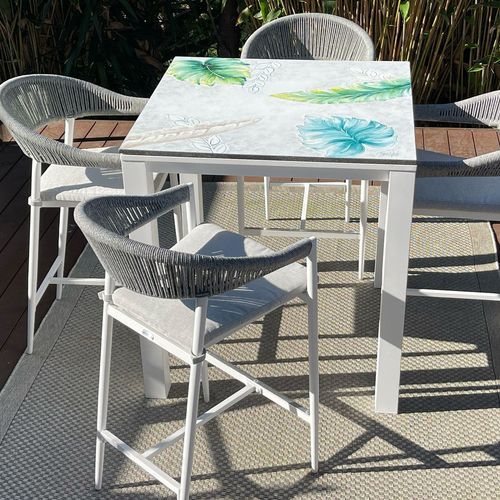 Domiziani Dafne Lava Stone Bar Table With Nivala Bar Chairs - 5pc Dining Setting