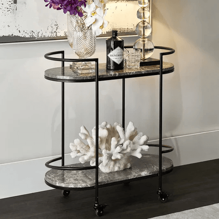 Grey Marble Bar Cart - Black