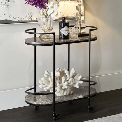 Grey Marble Bar Cart - Black