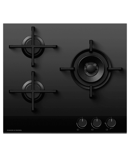 Gas on Glass Cooktop, 60cm, LPG, Black Glass