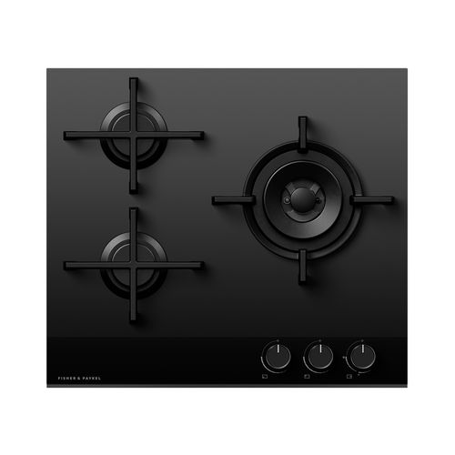 Gas on Glass Cooktop, 60cm, LPG, Black Glass
