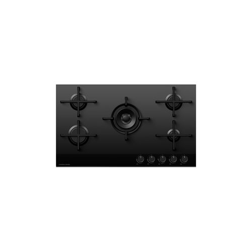 Gas on Glass Cooktop, 90cm, Black Glass