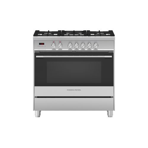 Freestanding Cooker, Dual Fuel, 90cm, 5 Burners, Stainless Steel