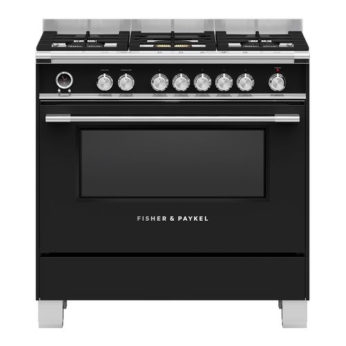 Freestanding Cooker, Dual Fuel, 90cm, 5 Burners, Self-cleaning, Black