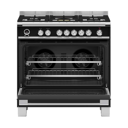 Freestanding Cooker, Dual Fuel, 90cm, 5 Burners, Self-cleaning, Black