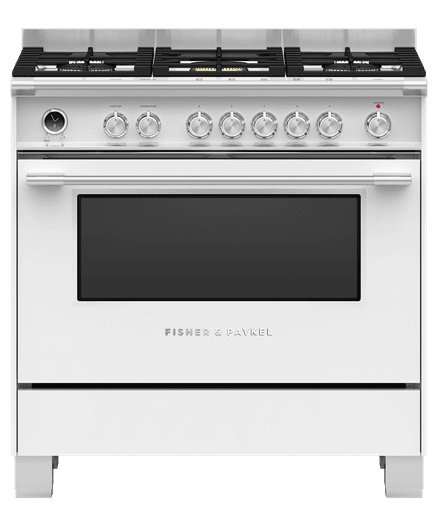 Freestanding Cooker, Dual Fuel, 90cm, 5 Burners, Self-cleaning, White