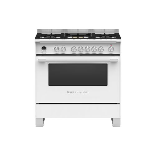 Freestanding Cooker, Dual Fuel, 90cm, 5 Burners, Self-cleaning, White