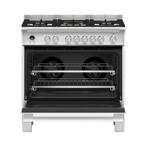 Freestanding Cooker, Dual Fuel, 90cm, 5 Burners, Self-cleaning, White