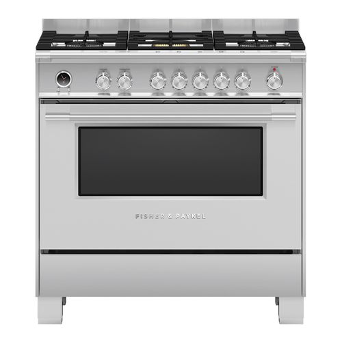 Freestanding Cooker, Dual Fuel, 90cm, 5 Burners, Self-cleaning, Stainless Steel