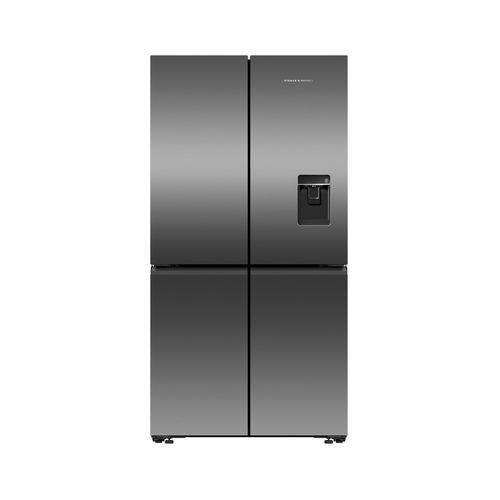 Freestanding Quad Door Refrigerator Freezer, 90.5cm, 538L, Ice & Water, Black Stainless Steel
